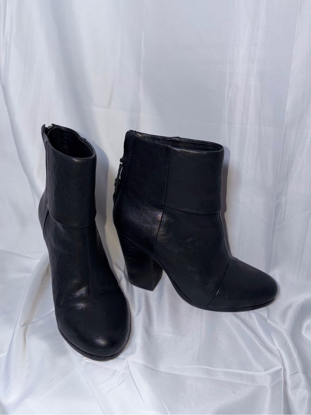 rag & bone Black Leather Ankle Booties with Block Heel